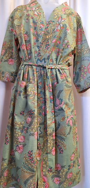 100% Cotton Robe - Lush Green with Flowers
