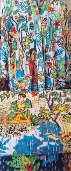 Frida Kahlo Cotton Hand Stitched Quilt -  White
