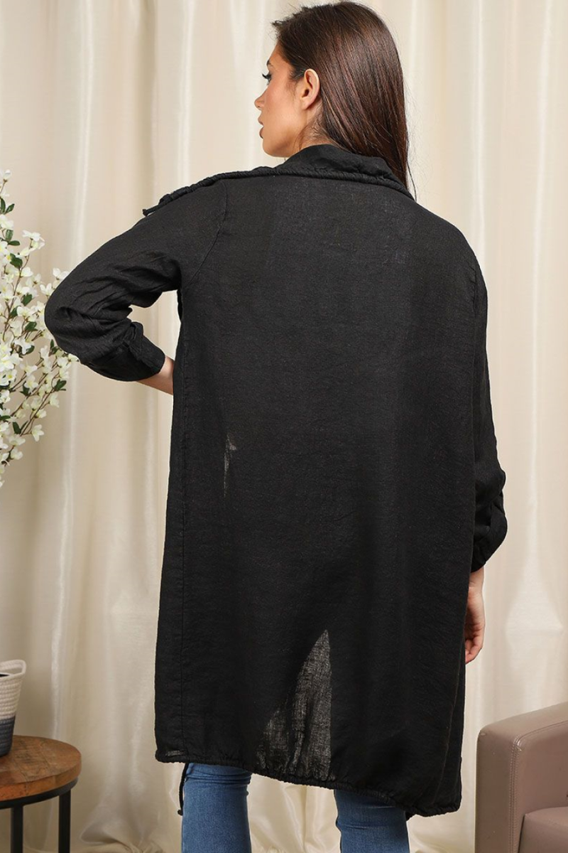 Long black store linen cardigan