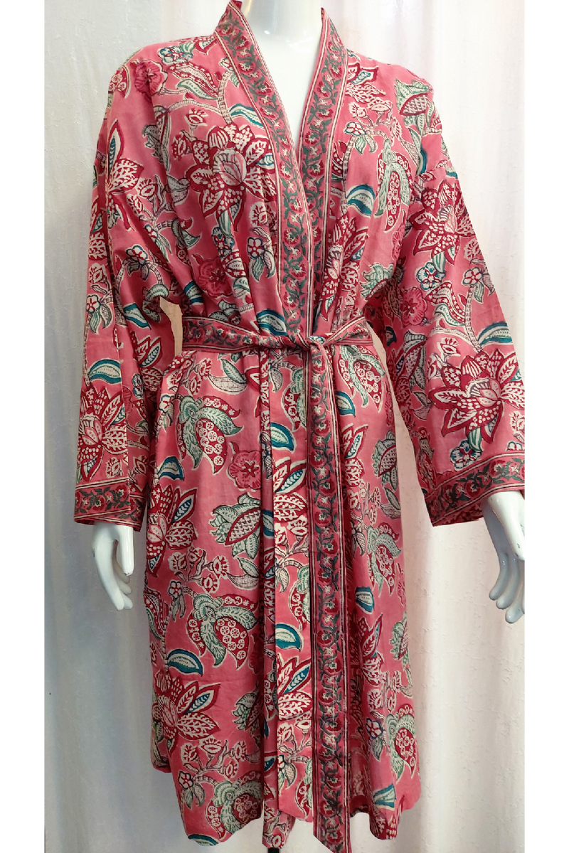 Anokhi Midi Kimono Robe Pink Lullaby New Zealand