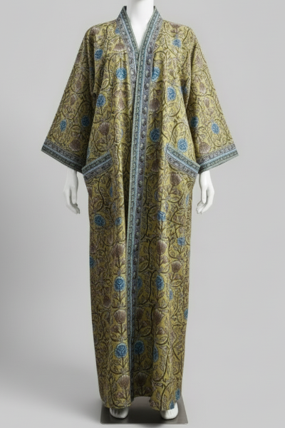 Decorative dress on a mannequin against a plain background