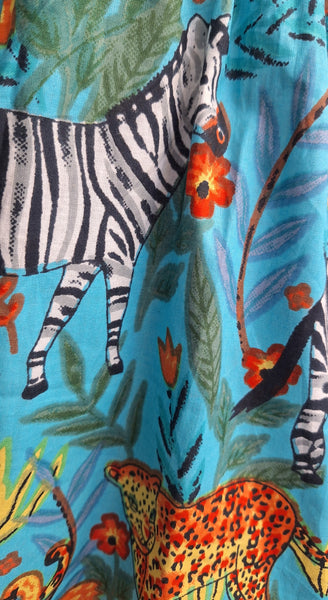 Cotton Animal Print Dress Aqua