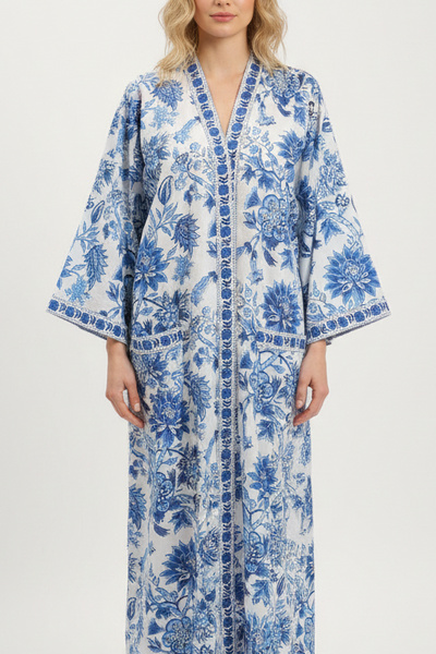 Anokhi Robe – Blue and White Flowers
