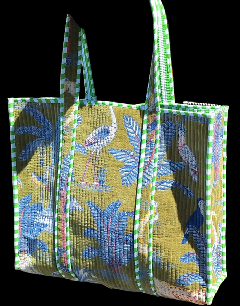 Cotton Velvet Tote Bag Green Jungle