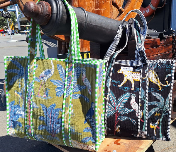 Cotton Velvet Tote Bag Green Jungle