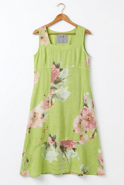 Italian Linen Floral Sundress - Lime