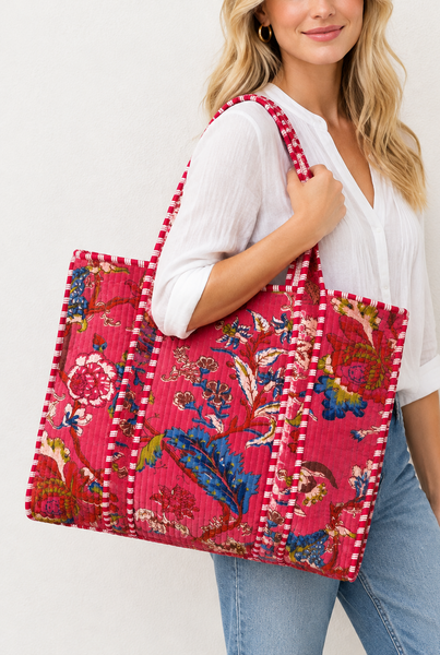Cotton Velvet Tote Bag - Pink