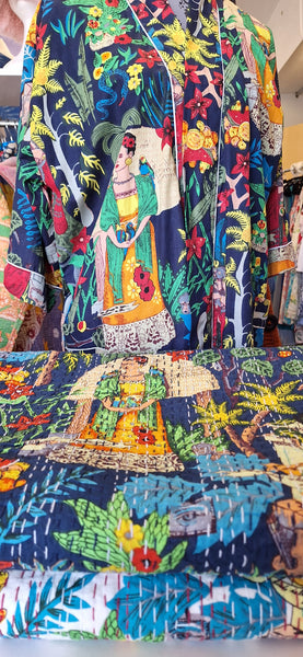 Frida Kahlo Cotton Hand Stitched Quilt - Navy Blue