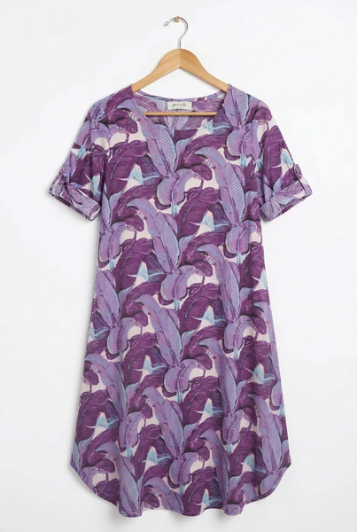 Banana Palm Curve Hem Dress - Wisteria