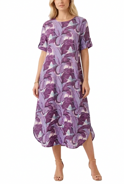 Banana Palm Curve Hem Dress - Wisteria