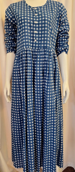 Cotton Check Dress - Blue