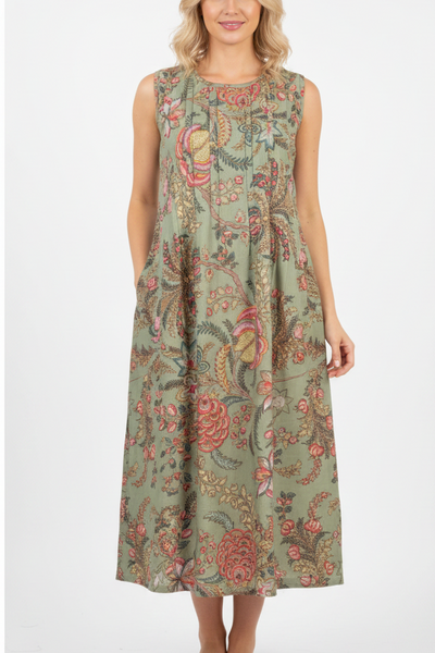 Exotic Flower Cotton Dress Green