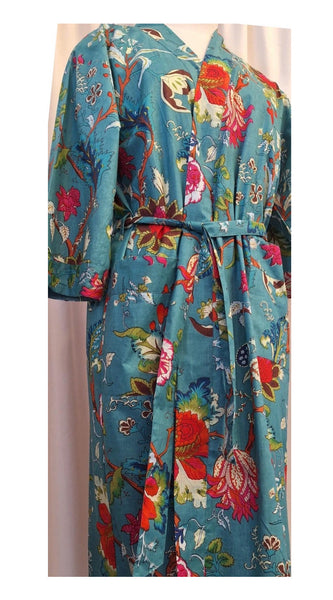 Cotton Robe - Tree of Life Teal