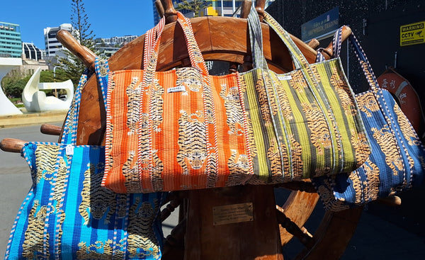 Cotton Quilted Tote Bag Tigers Orange and Peach