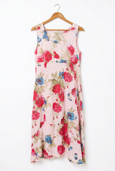 Italian Linen Floral Sundress - Pink