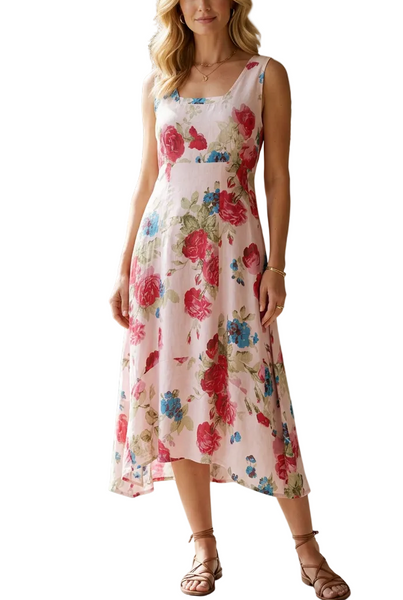 Italian Linen Floral Sundress - Pink