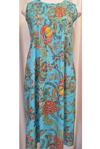 Exotic Flower Cotton Dress Aqua