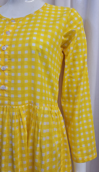 Cotton Check Dress - Yellow