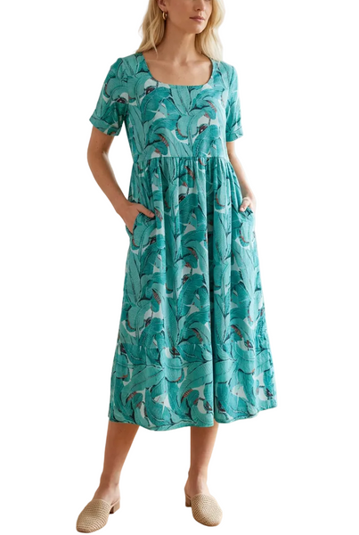 Olive Cotton Dress - Aqua Blu