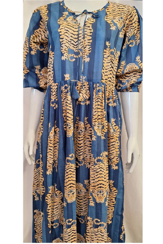 Tiger Print Dress - Navy and Light Denim