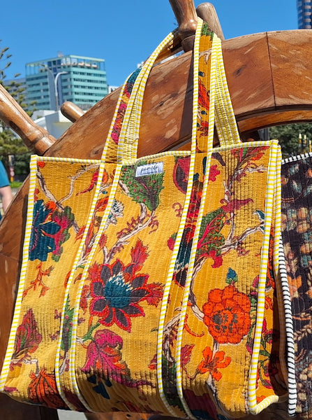 Cotton Velvet Tote Bag Golden Tree of Life