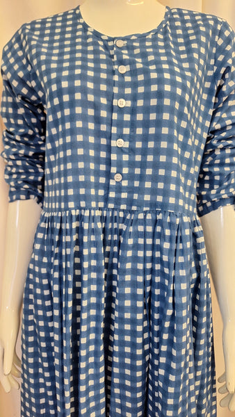 Cotton Check Dress - Blue