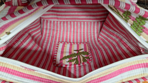 Cotton Kantha Tote Bag - Pink Flowers