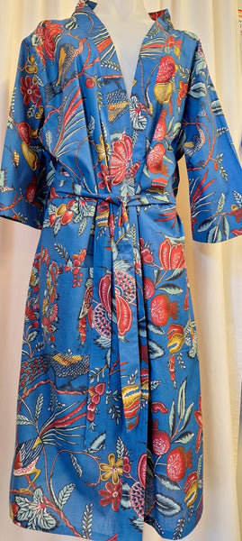 100% Cotton Robe - Royal Blue Birds and Flowers