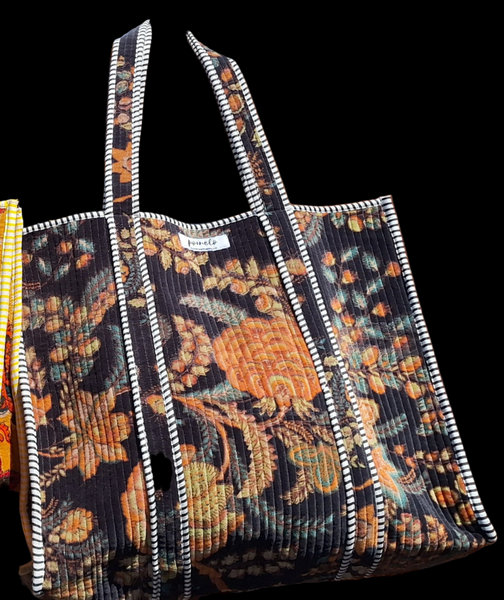 Cotton Velvet Tote Bag Black Trees