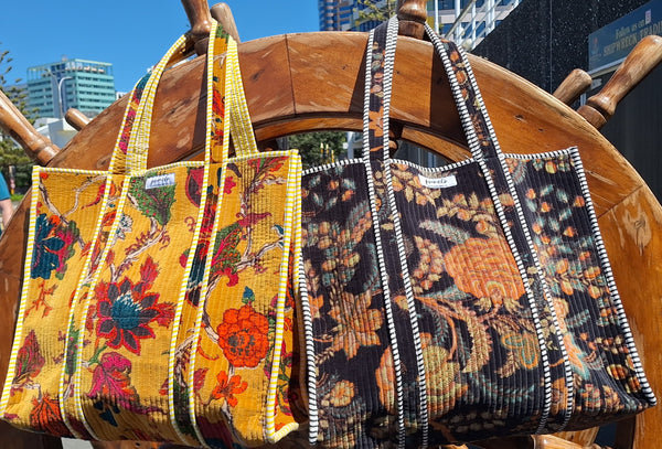 Cotton Velvet Tote Bag Black Trees