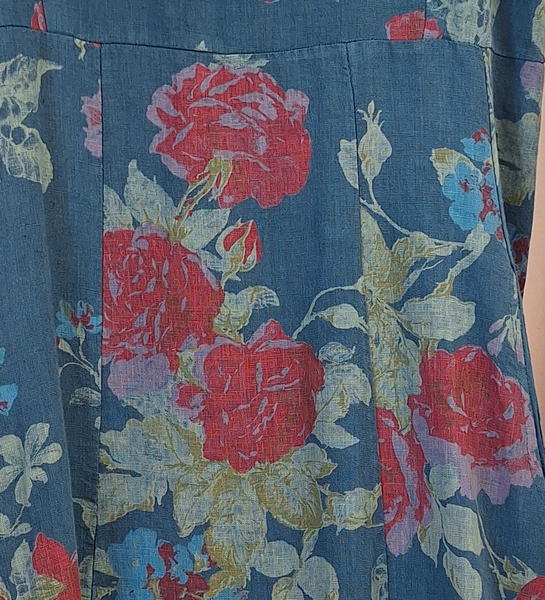 Italian Linen Floral Sundress - Teal