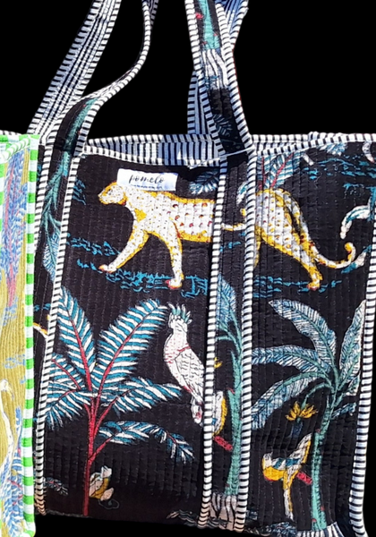 Cotton Velvet Tote Bag Black Jungle