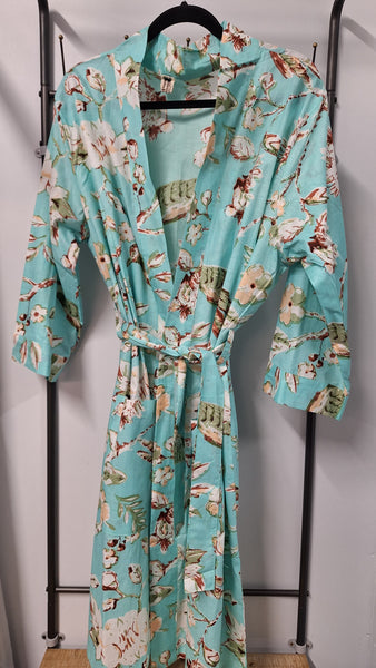 Cotton Robe - Soft Aqua Bird