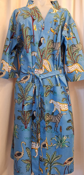 100% Cotton Robe - Jungle Print in Blue