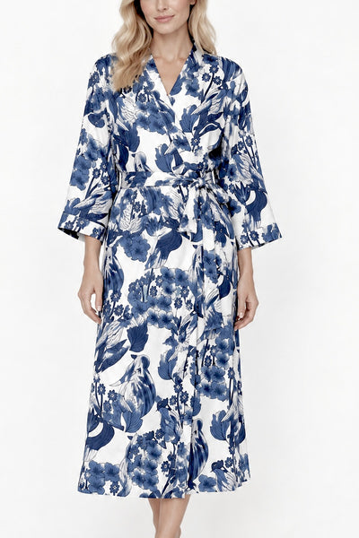 Blue and White bird Cotton Robe