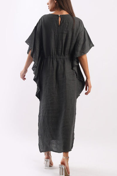 Linen Kaftan Dress - Charcoal