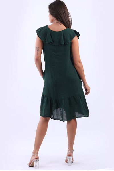 Collared Linen Dress - Forest Green