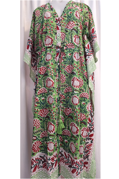 Anokhi Style Tie Kaftan - Green and Red