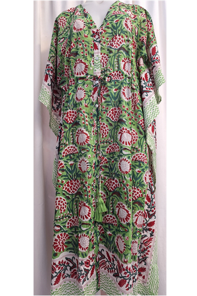 Anokhi Style Tie Kaftan - Green and Red