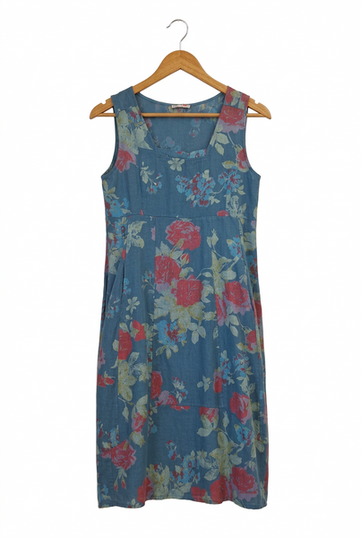 Italian Linen Floral Sundress - Teal
