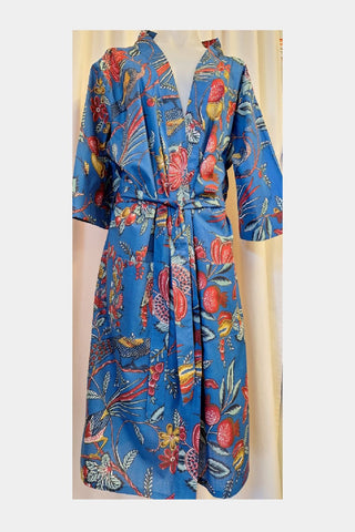 100% Cotton Robe - Royal Blue Birds and Flowers