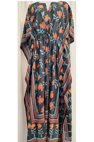Anokhi Tie Kaftan - Black  with red and teal