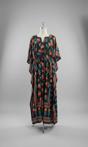 Anokhi Tie Kaftan - Black  with red and teal