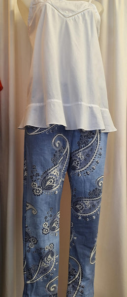 Italian Stretch Pants - Paisley, Light Denim