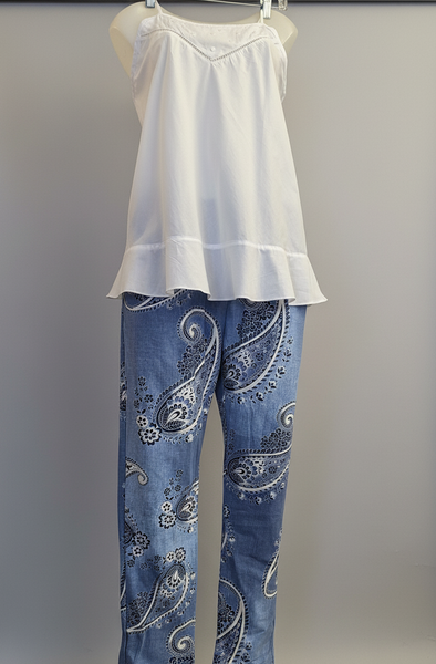 Italian Stretch Pants - Paisley, Light Denim