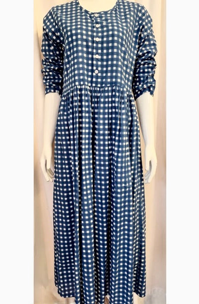 Cotton Check Dress - Blue