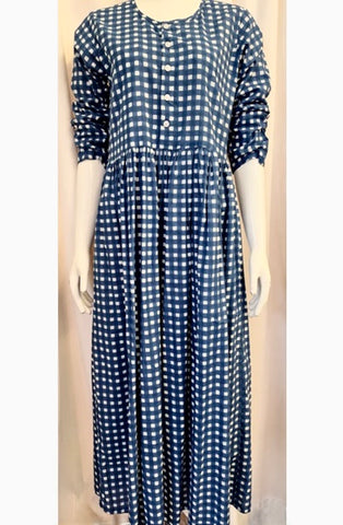 Cotton Check Dress - Blue