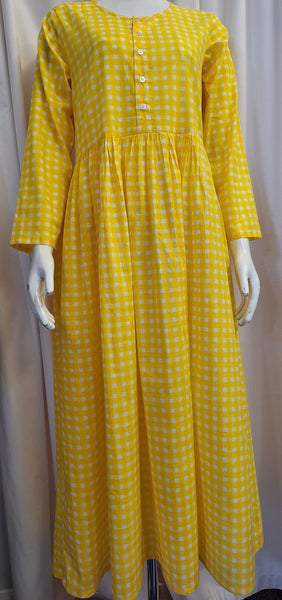 Cotton Check Dress - Yellow