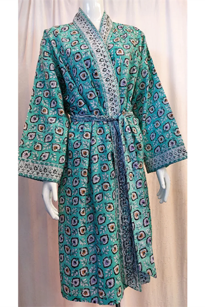 Anokhi Midi Kimono Robe – Turquoise