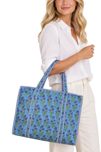 Cotton Kantha Tote Bag -  Blue Iris